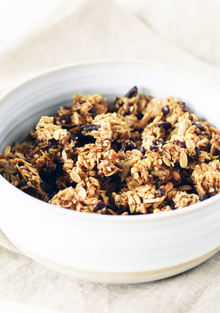 homemade superfood granola recipe in a white bowl