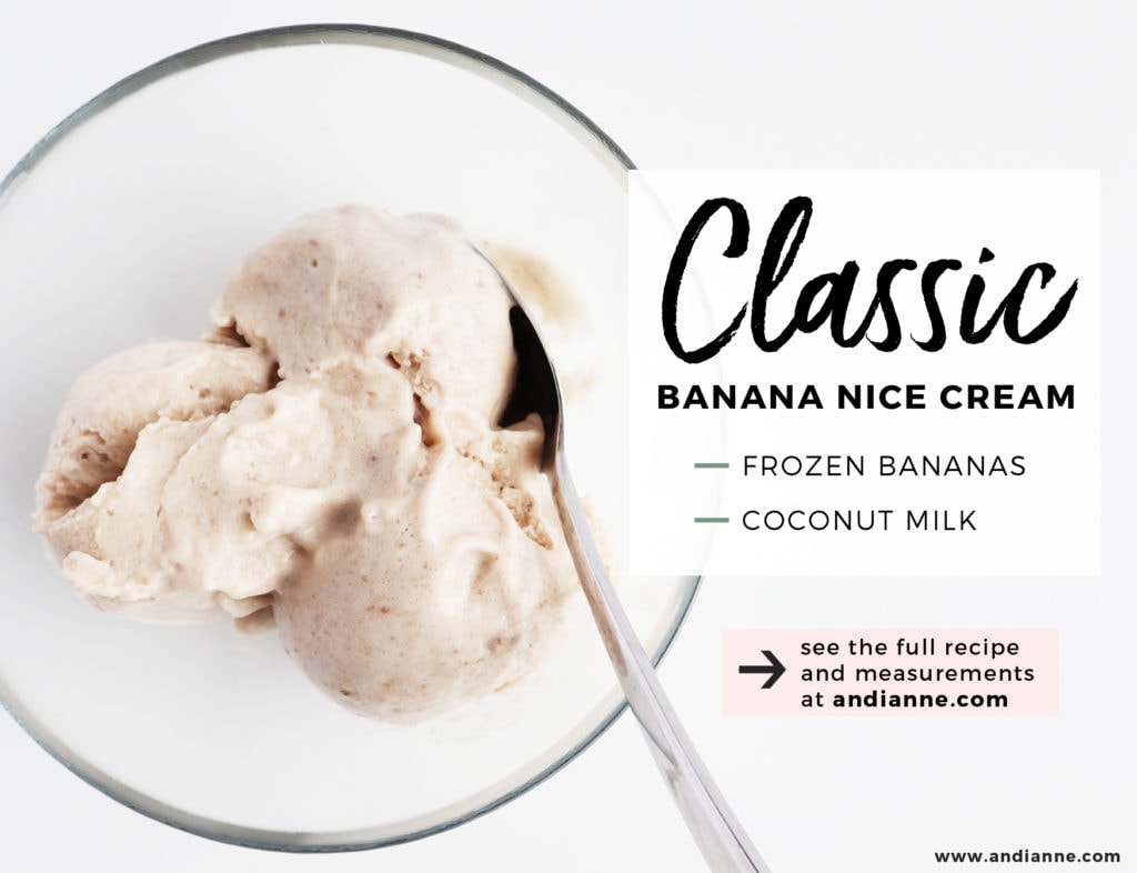 banana nice cream in glass bowl with spoon
