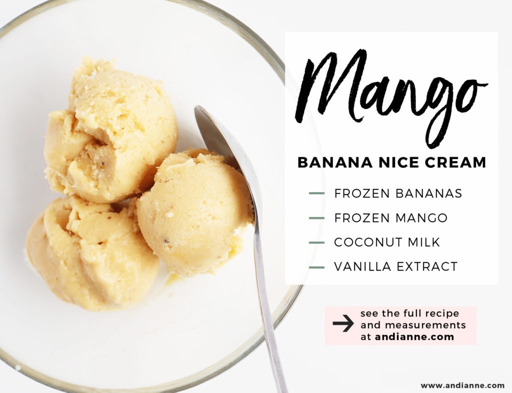 mango nice cream in glass bowl with spoon
