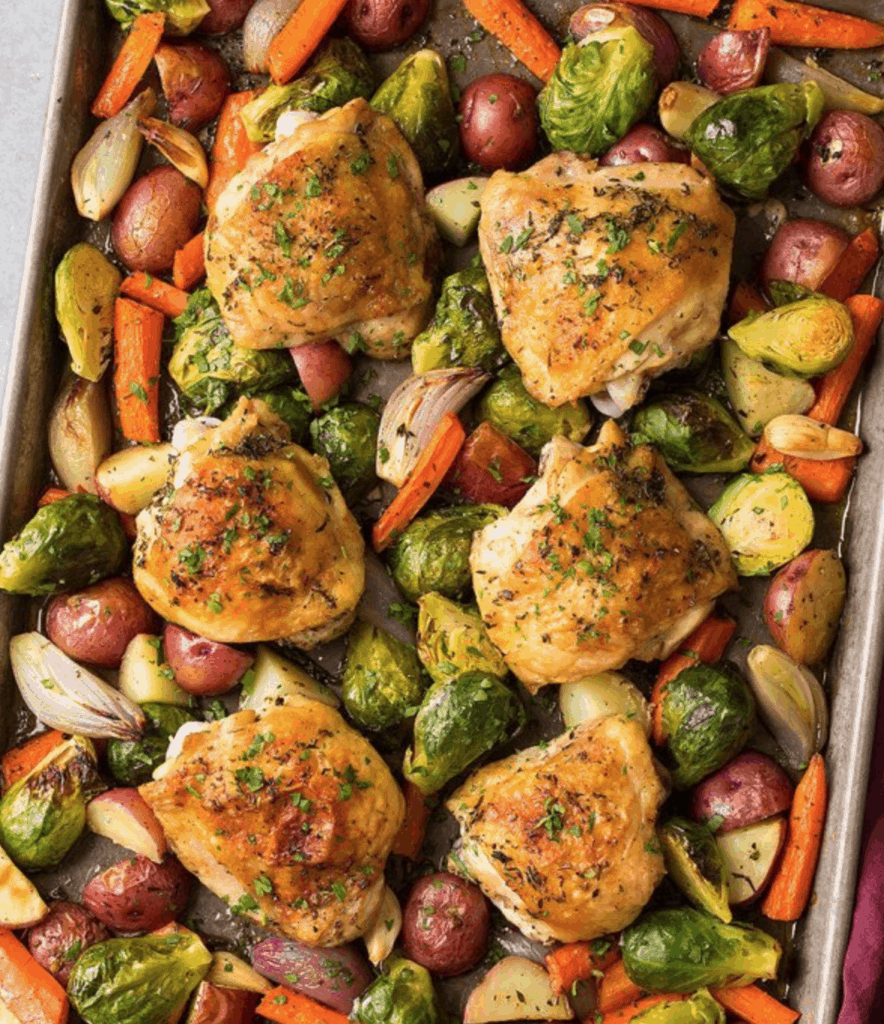 chicken with roasted root vegetables sheet pan meal