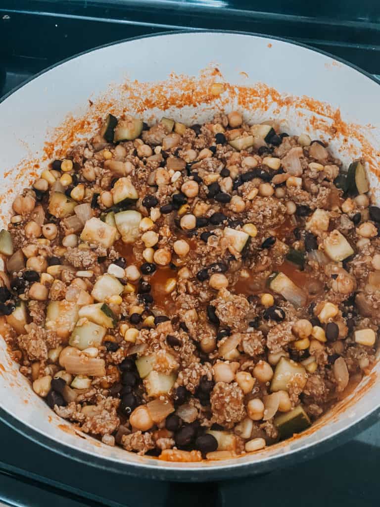 cooked turkey chili on the stove