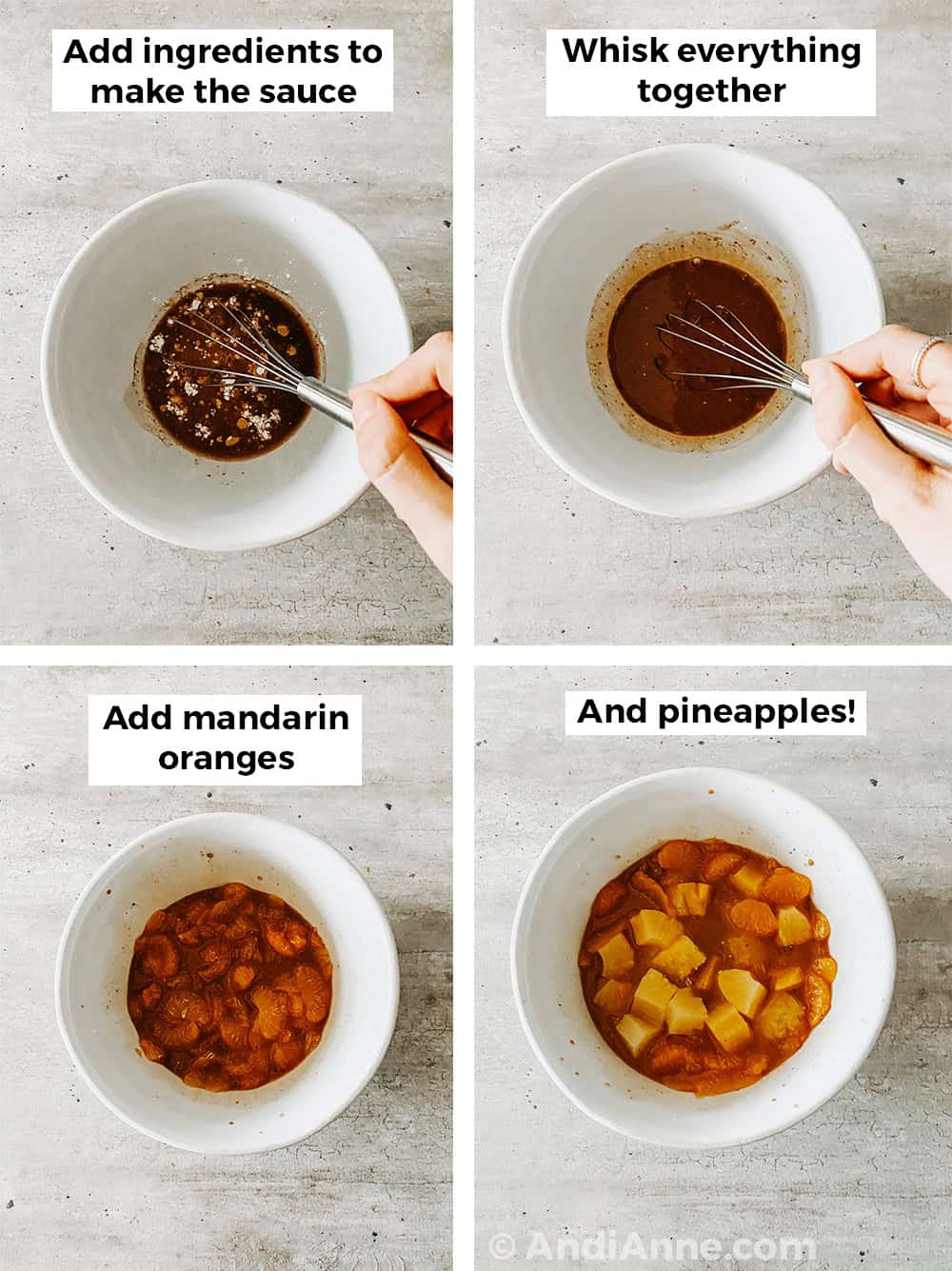 creating the chicken marinade sauce in a white bowl on counter