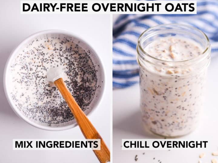 milk and chia seeds in a bowl with wooden spatula, then poured into a mason jar