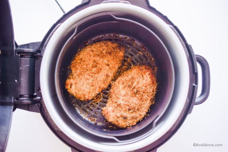 cooked parmesan chicken breasts in an air fryer