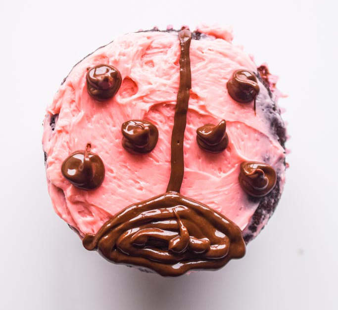 pink icing and chocolate cupcake