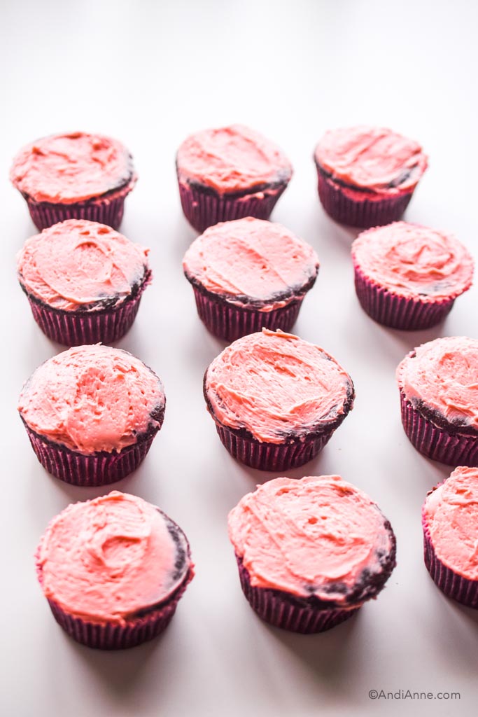 chocolate cupcakes with pink icing 