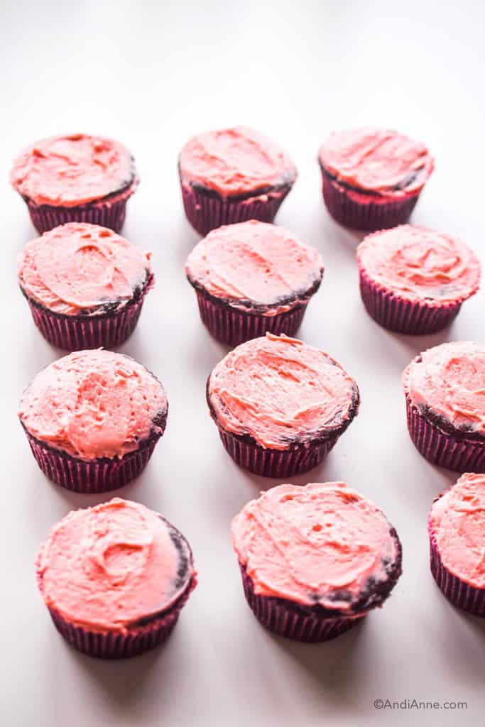 chocolate cupcakes with pink icing