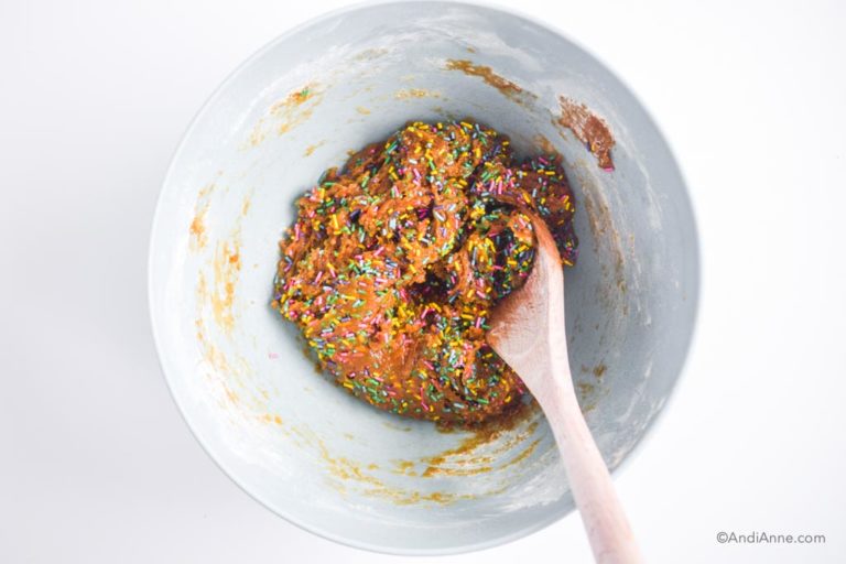 chickpea flour batter with sprinkles added