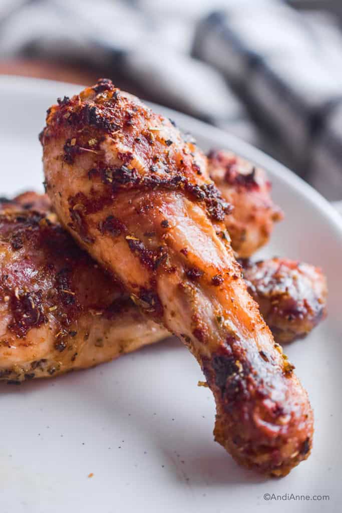 close up of a baked chicken drumstick
