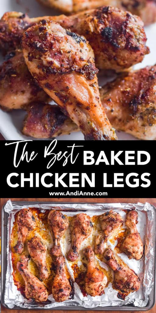 oven baked chicken legs are one of the easiest ways to cook chicken. They come out crispy on the outside and tender on the inside and are totally delicious. This recipe will show you an easy way to add flavor to the chicken legs plus tips and tricks for getting the best baked chicken.