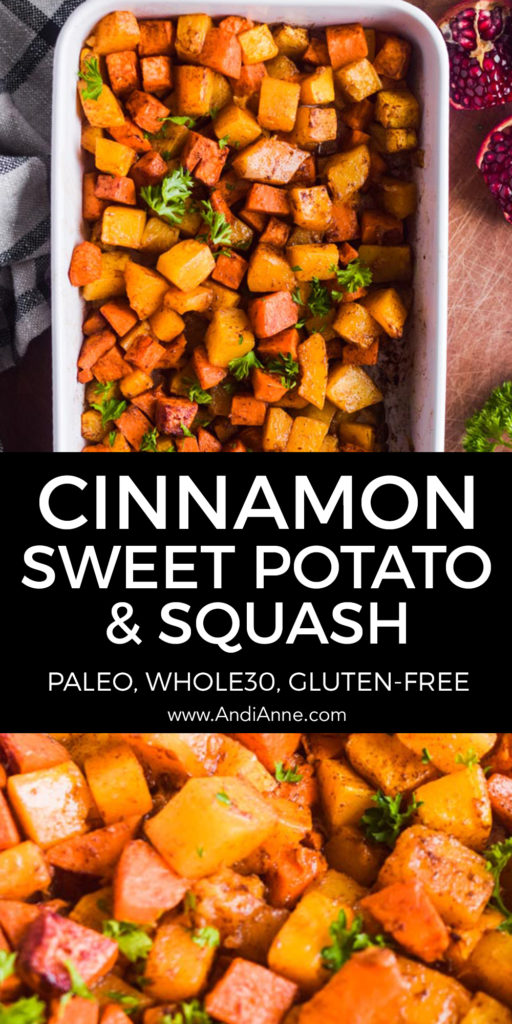 Cinnamon sweet potato and squash is an easy side dish to pair with any meal. Serve it for your holiday feast or just a regular weeknight meal. I love that there's not a lot of fuss to put this together.