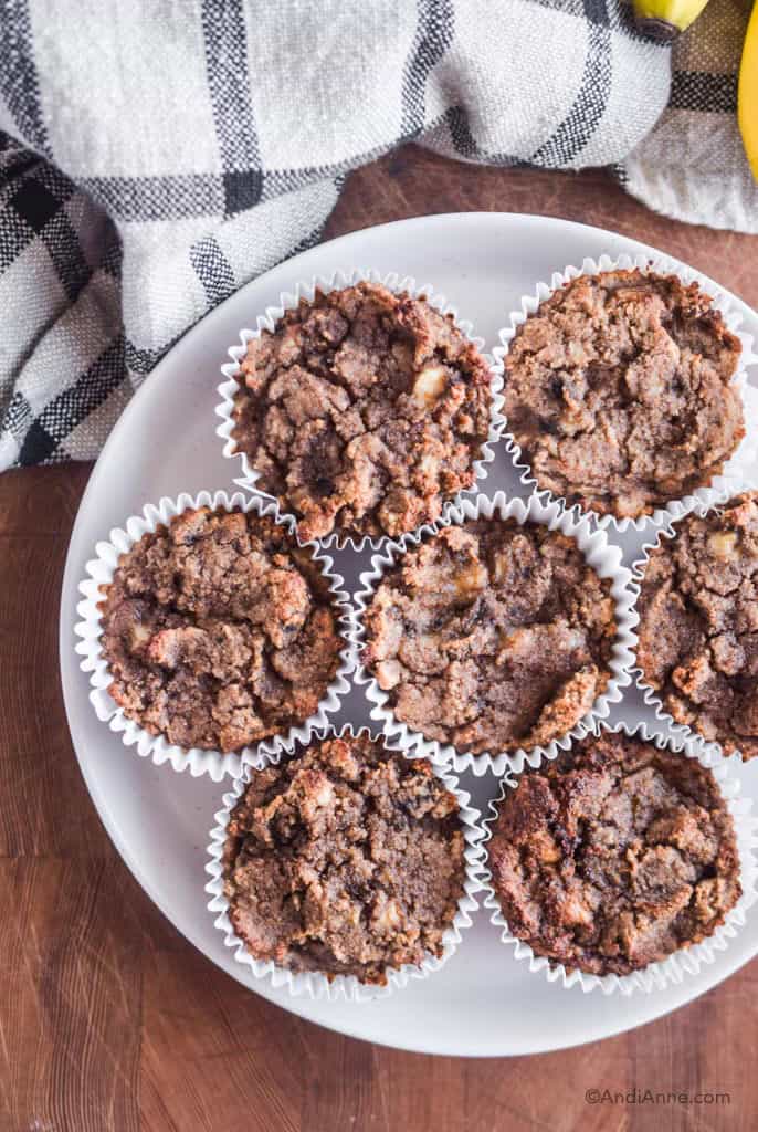 looking down on a white plate with coconut flour muffins