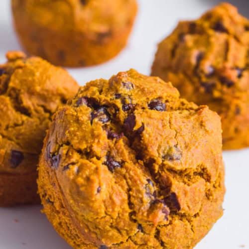 Pumpkin Chocolate Chip Muffins (Gluten Free, No Refined Sugar)