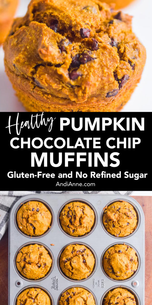 Pumpkin chocolate chip muffins are a healthy treat made with gluten-free oat flour and quinoa flour. Sweetened with coconut sugar and 70% dark chocolate chips.  I like to add them to my daughter's school lunch as a special treat. These muffins store great in the freezer - just wrap on in a paper towel for a few seconds in the microwave for a snack. See just how easy it is to make these muffins below.