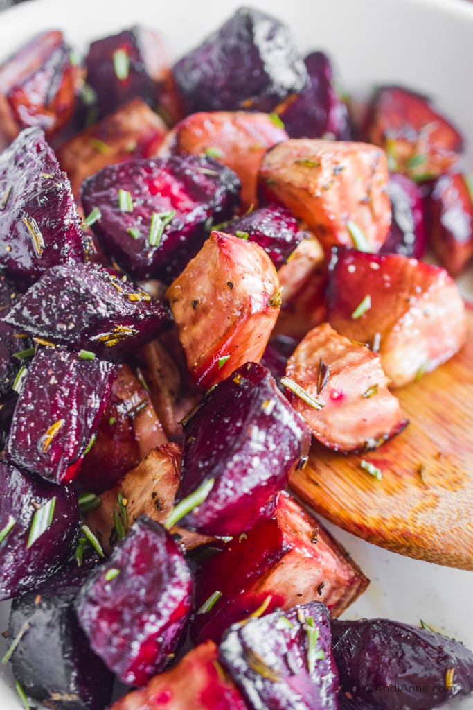 close up of roasted balsamic rosemary beets