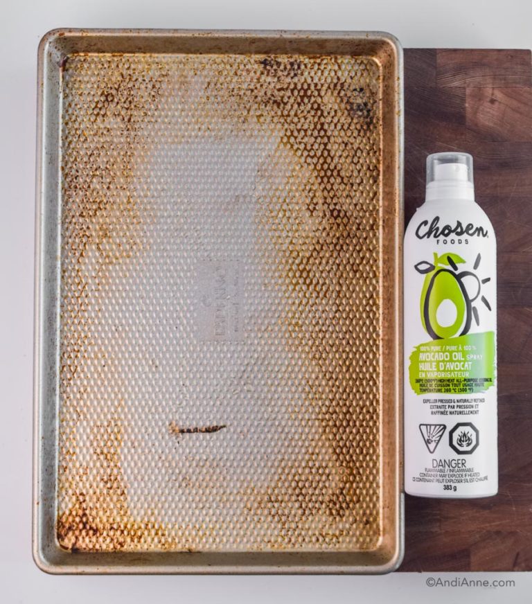 baking sheet with avocado oil spray
