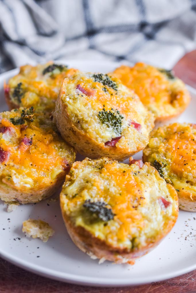 quinoa egg muffins stacked on a plate 