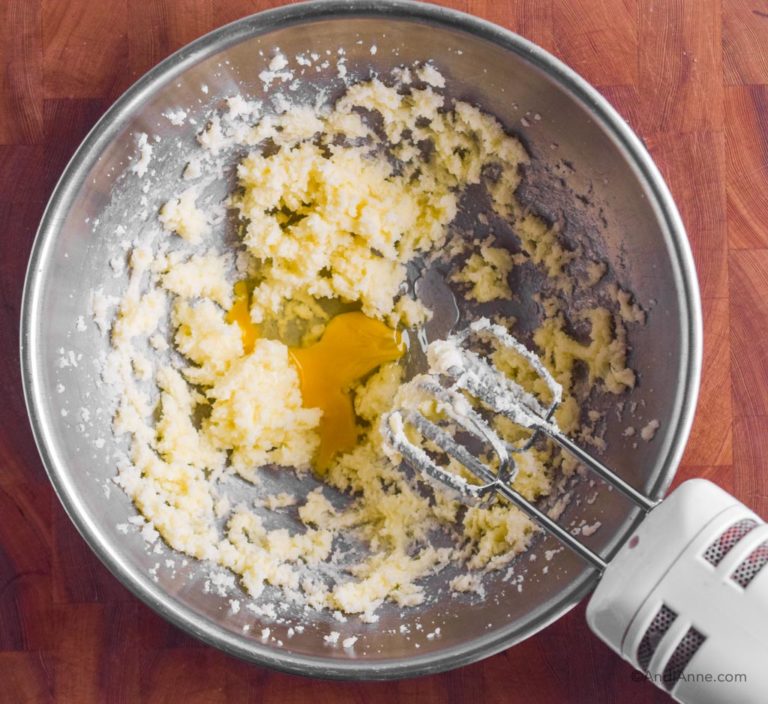 creamed butter and sugar with egg and hand mixer