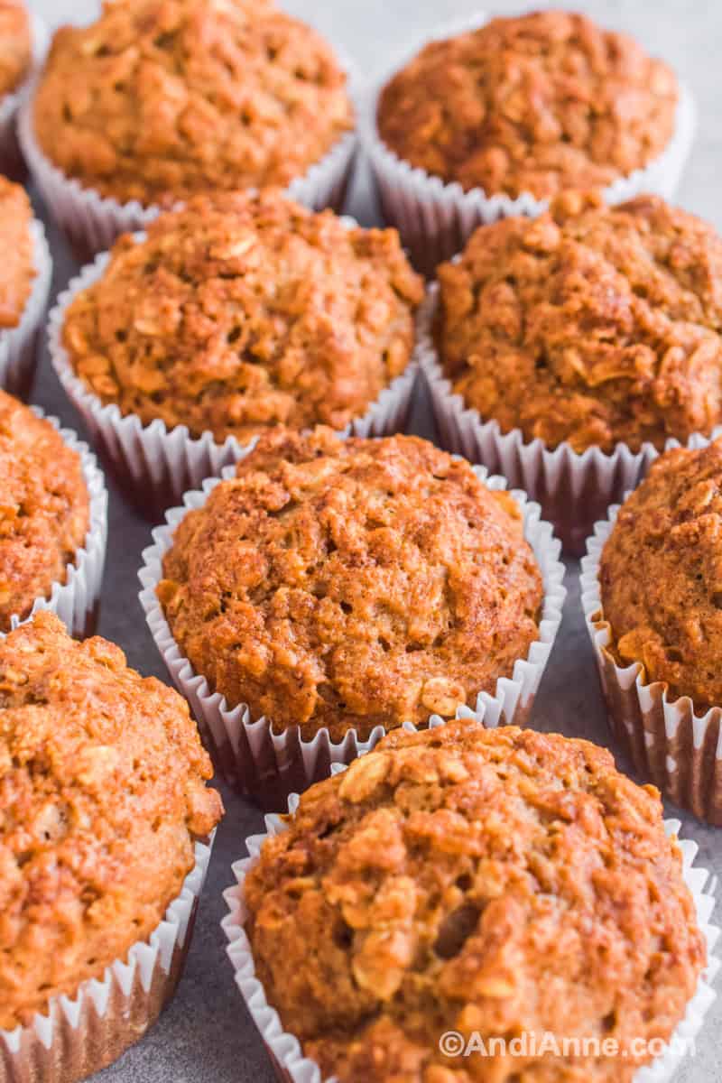 Side angle close up of muffins.
