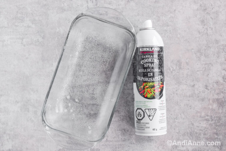 Glass loaf pan and non stick cooking spray.